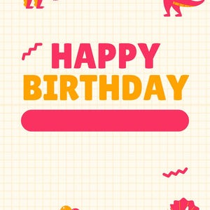 Red and Yellow Illustrative Happy Birthday Greeting Card, Digital File