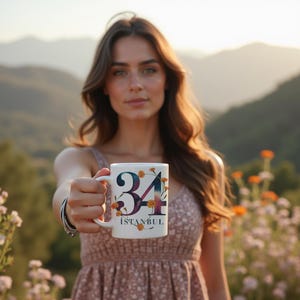 Istanbul 34 Gift Idea Mug Tasse Bardak Kupa– Celestial Floral Design for Coffee Enthusiasts