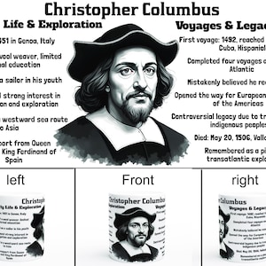 Mug Christophe Colomb - tasse biographie explorateur - cadeau personnage historique - tasse explorateur du monde - cadeau pour amateur d'histoire