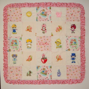 Strawberry Shortcake Baby Quilt - Custom Embroidered Baby Quilt - Size 32 x 32 - Strawberry Shortcake Baby Bedding