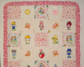 Strawberry Shortcake Baby Quilt - Custom Embroidered Baby Quilt -  Strawberry Shortcake Baby Bedding