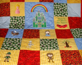 Embroidered Wizard of Oz Quilt - Ready to Ship -  39" wide X 51" long