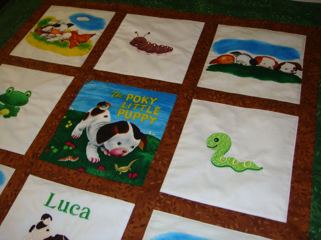 Custom Embroidered Poky Little Puppy Quilt Boys or Girls Choose Fabrics