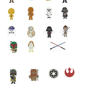 K&ouml;nnte beinhalten: Ein Set mit 16 B&uuml;gelbildern mit Star Wars-Charakteren und -Symbolen. Die Patches zeigen Charaktere wie Luke Skywalker, Prinzessin Leia, Yoda, Han Solo, Chewbacca, Darth Vader, R2-D2, C-3PO, Kylo Ren, Rey, Boba Fett und mehr. Die Patches sind perfekt, um Kleidung, Taschen oder anderen Stoffartikeln einen Hauch von Star Wars zu verleihen.