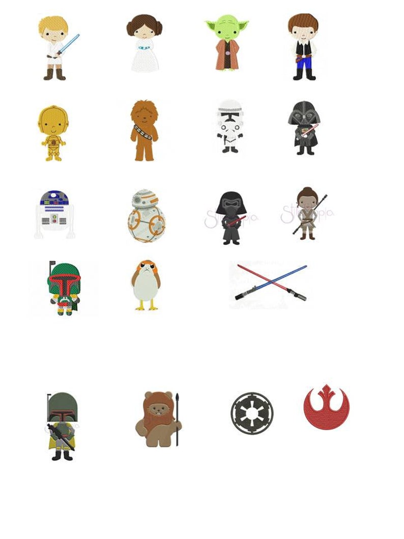 K&ouml;nnte beinhalten: Ein Set mit 16 B&uuml;gelbildern mit Star Wars-Charakteren und -Symbolen. Die Patches zeigen Charaktere wie Luke Skywalker, Prinzessin Leia, Yoda, Han Solo, Chewbacca, Darth Vader, R2-D2, C-3PO, Kylo Ren, Rey, Boba Fett und mehr. Die Patches sind perfekt, um Kleidung, Taschen oder anderen Stoffartikeln einen Hauch von Star Wars zu verleihen.