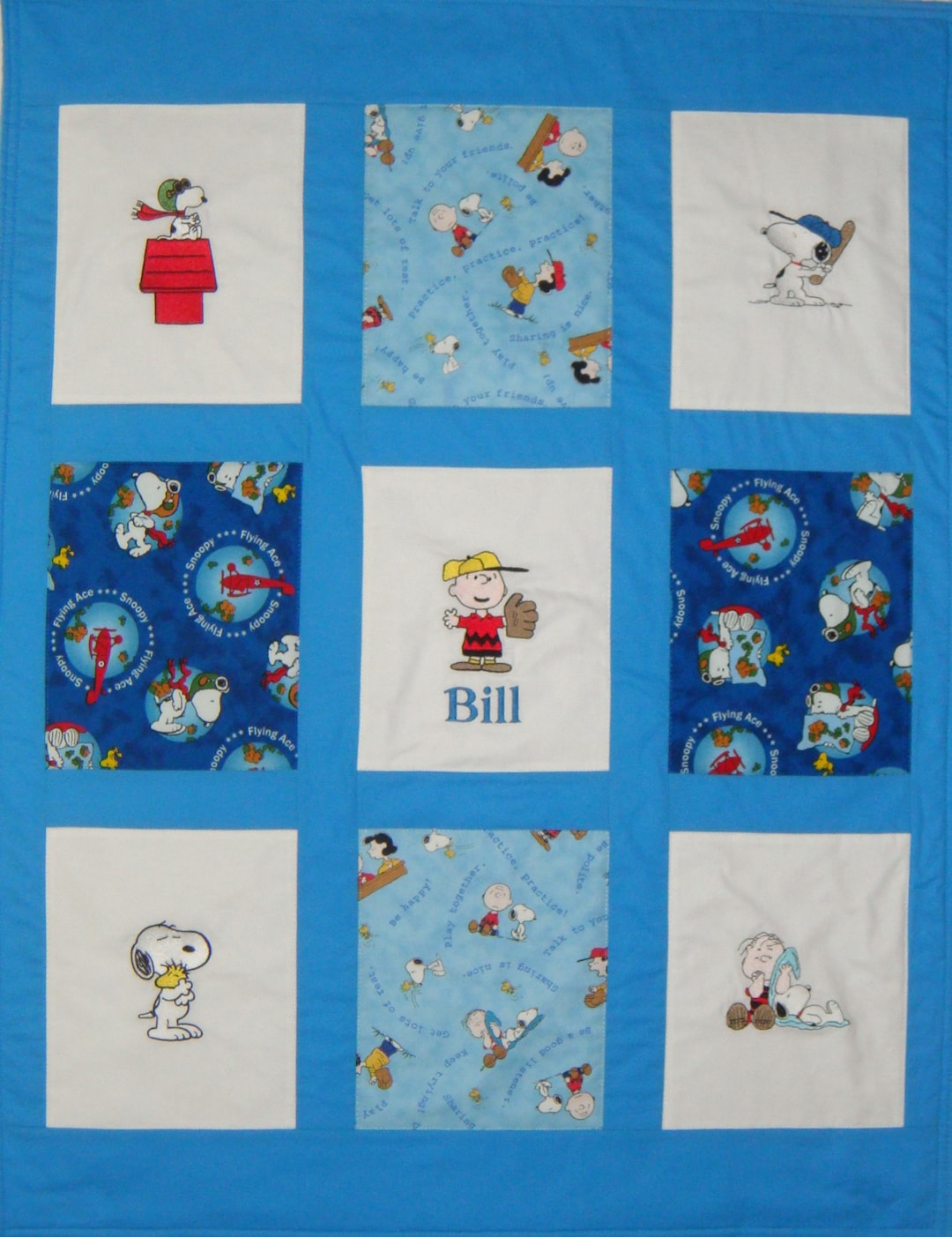 Embroidered Peanuts Baby Quilt, Blanket, You Choose the Fabrics
