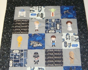 Star Wars Baby Quilt - Embroidered Star Wars Patchwork Baby Quilt/Blanket - 12 Characters of your choice - choose the fabrics Custom Made