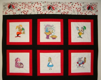 Embroidered Alice in Wonderland Quilt: Baby Toddler Blanket