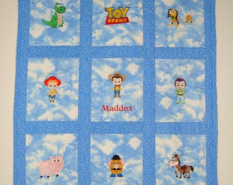 Toy Story Baby Quilt / Blanket - Personalized with Name - Custom Made to Order - other fabric choices - Woody, Buzz, Rex and more