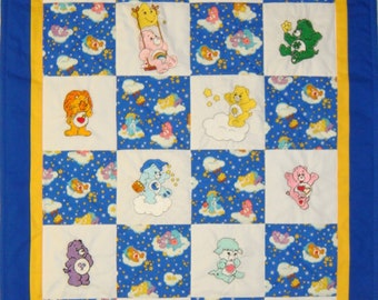 Custom Embroidered Care Bears Baby Quilt – Patchwork Blanket, 12 Characters