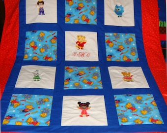 Custom Embroidered Tiger Baby Quilt: Cotton or Minky Backing