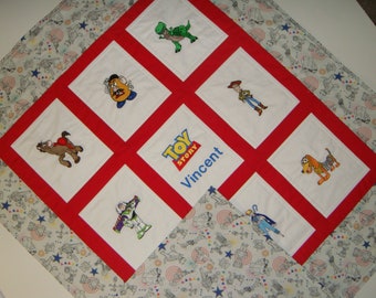 Embroidered Toy Story Toddler Quilt / Blanket -  Personalized with Name - Boys or Girls - Choose your images and fabrics - Woody, Buzz, more
