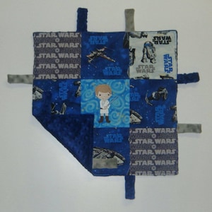 Custom made Embroidered Star Wars inspired Lovie / Sensory Blanket / Security Blanket. Choose your Character and Fabrics. Can add Name.