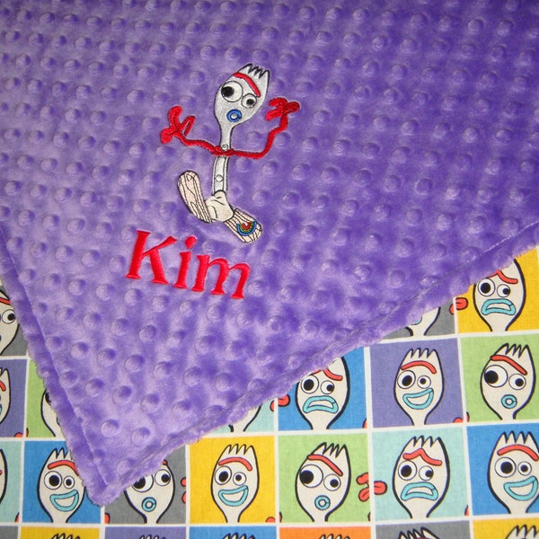 Toy Story Minky Blanket - Minky & Cotton - Choose your fabrics and Image - Buzz Lightyear, Woody, Forky, Jessie, Alien and more, Name added