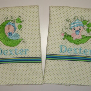 Pea Pod Babies Collection 2 Flannel Burp Cloths Set - Personalized with Baby&#39;s Name(s) - Boys or Girls