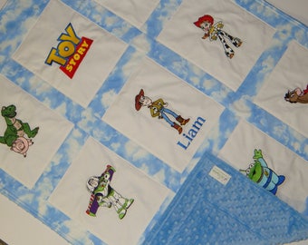 Toy Story Baby Quilt / Blanket - Custom Made to order - Embroidered Images - Personalized with Name - fabric choices - Woody, Buzz