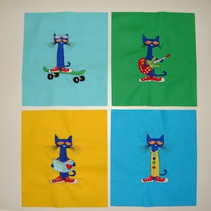 Quilt Blocks - Pete the Cat - DIY Quilt - Embroidered Images - choose images and fabrics - Make your own Pete the Cat Blanket and more