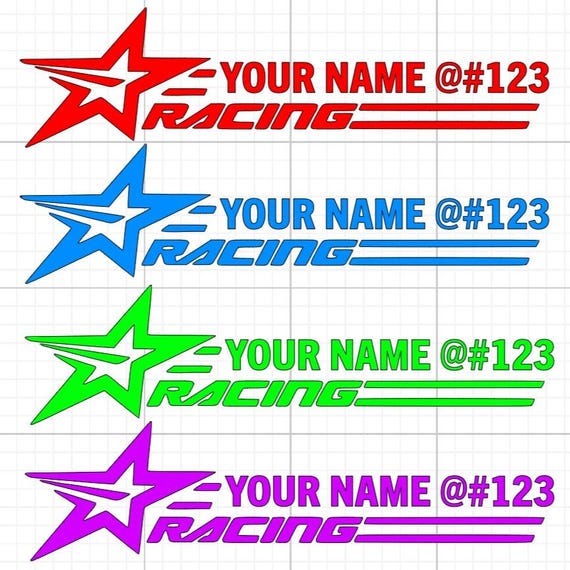 racing sticker with your name team or any text you like single or x2 vinyl stickers weatherproof 7 years same day dispatch