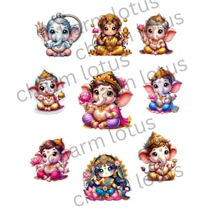 Cute Baby Ganesha and Lakshimi Clipart -Digital Download for Sublimation & Prints