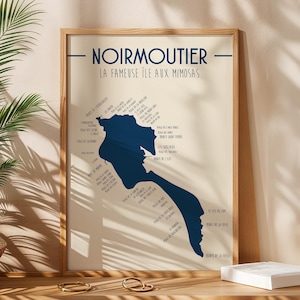 Affiche Noirmoutier - Vendée - Illustration imprimée pour décoration intérieur - Carte côtière île