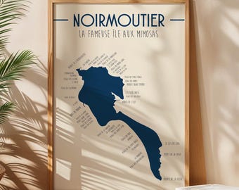 Manifesto Noirmoutier - Vandea - Illustrazione stampata per la decorazione d'interni - Carta costiera dell'isola