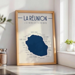 Affiche Île de la Réunion - Illustration imprimée pour décoration intérieur - Carte côtière