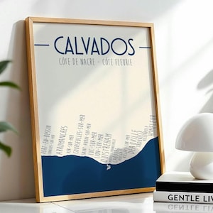 Affiche Calvados - Illustration imprimée pour décoration intérieur - Carte côtière