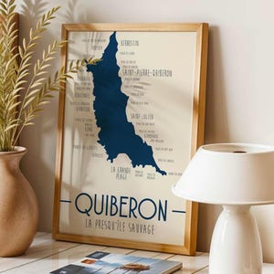 Affiche Quiberon - Bretagne - Illustration imprimée pour décoration intérieur - Carte côtière