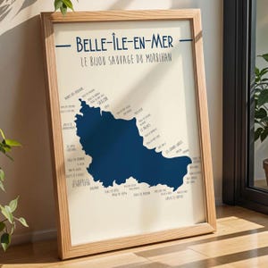Affiche Belle Île en Mer - Bretagne - Illustration imprimée pour décoration intérieur - Carte côtière