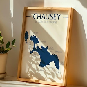 Affiche Ile Chausey - Illustration imprimée pour décoration intérieure - Carte côtière