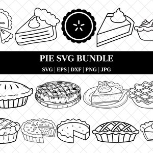 Torta e fatias de torta Vector Clipart / Conjunto de ilustração de desenho de contorno e carimbo / Sobremesa de abóbora e maçã / Sublimação / PNG, JPG, SVG, Eps