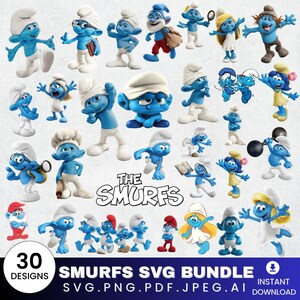 Smurfen PNG-bundel, de smurfen SVG-bundel, smurfen verjaardag, smurfen svg png, smurfen gesneden bestanden, megabundel, gelaagde bestanden, circuit svg