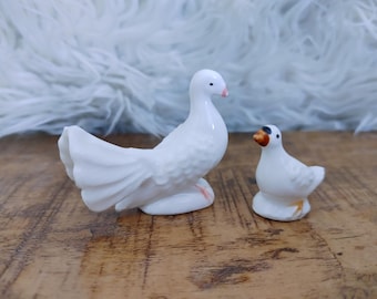 porcelain Miniature white Dove and Baby figurine