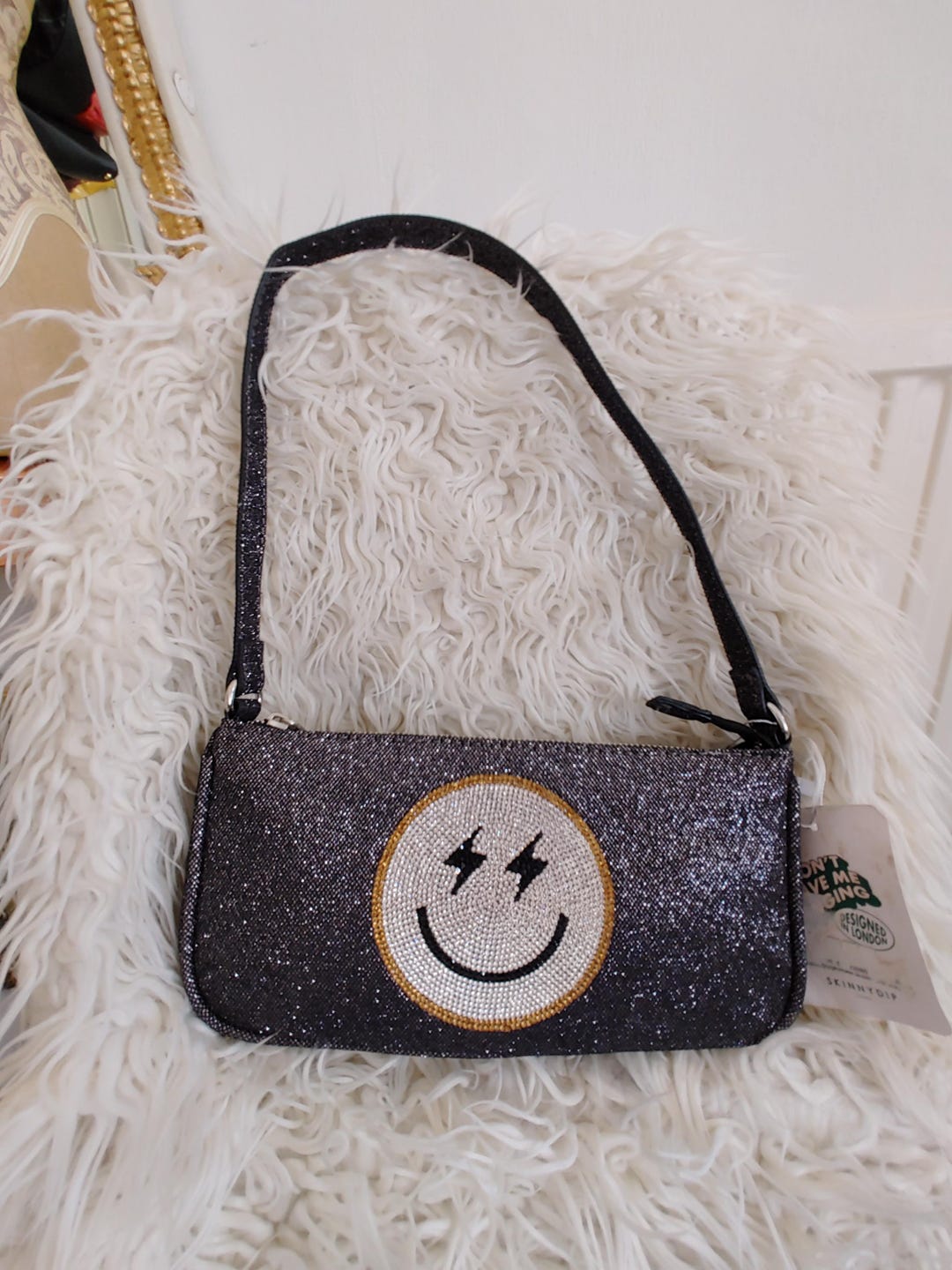 Vintage Skinny Dip London Amber Emoji Smile Purse Rhinestone