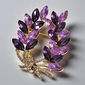 Elegant Wreath Brooch with Purple Crystals and Rhinestones