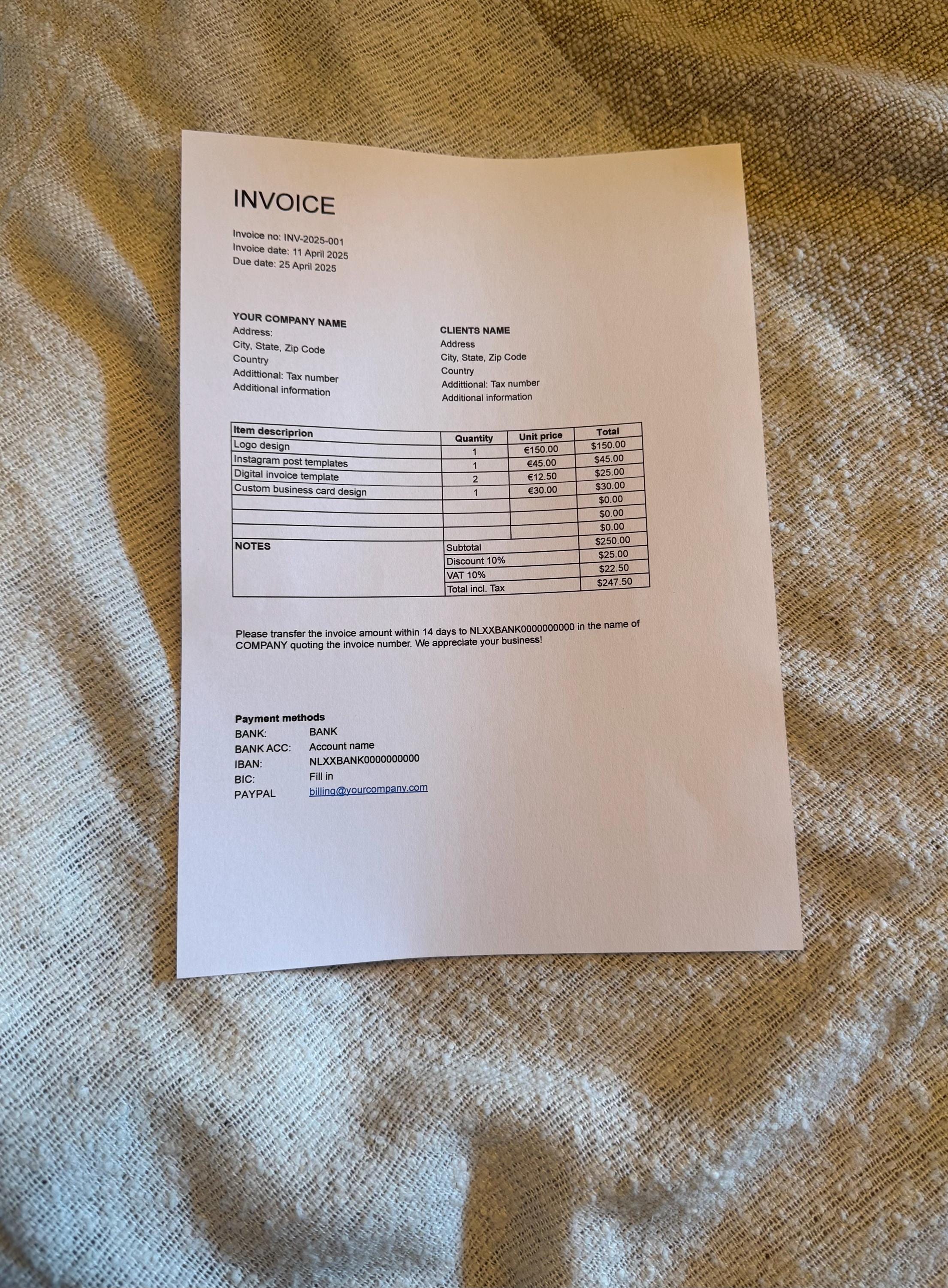 VAT Invoice for Freelance Projects
