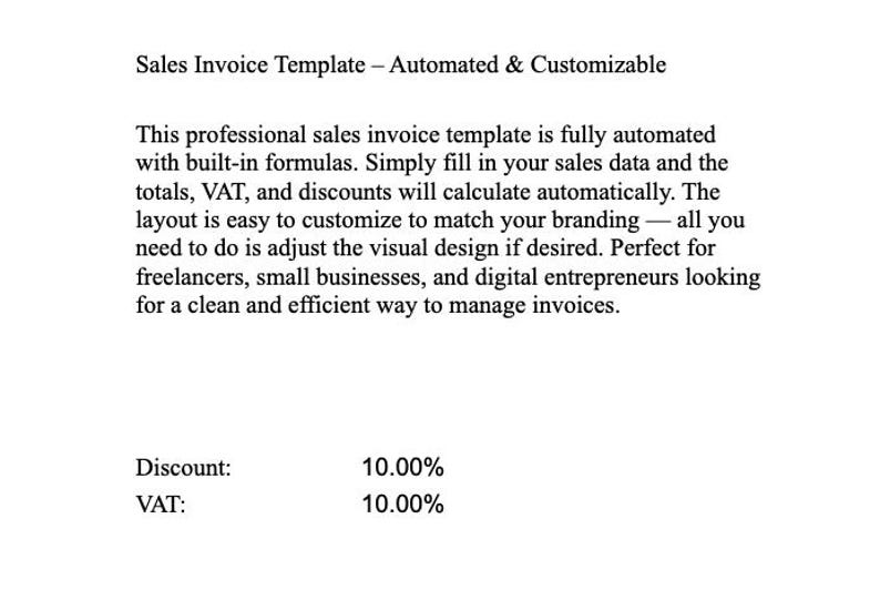 Editable Invoice Template – Google Sheets | VAT + Discount | for ...
