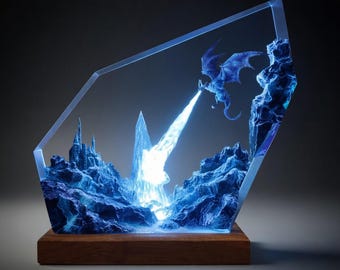 Dragon Resin Night Light, Fire and Ice Dragon Lamp, Epoxy Dragon Light, 3D Dragon Statue Lamp, Fantasy Dragon Decor,Gaming Room Gift for Him