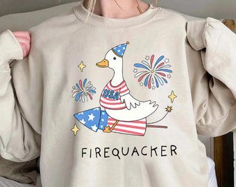 Firequacker Duck PNG – Funny 4th of July Sublimation Design, Patriotic Goose on Firecracker, Cute Independence Day Shirt Graphic