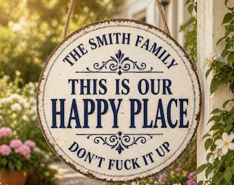 This Is My Happy Place Don't It Up Wood Sign, Funny Garden Sign,Farmhouse Sarcastic Home Decor, Sarcastic Porch Door Hanger,Home Patio Decor