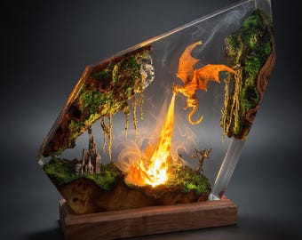 Fire Breathing Dragon Resin Lamp, Epoxy Dragon Lamp, Fantasy Dragon Light, Dragon Statue Night Light, Gaming Room Decor, Unique Gift for Him