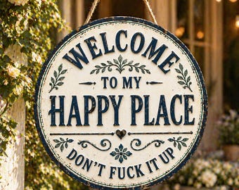 Vintage Rustic 'Welcome to My Happy Place' Wood Sign – Whimsical HomePatio Decor