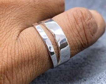 Sterling Silver Double Layer Ring – Chunky Adjustable Stacking Band