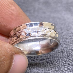 Solid 925 Sterling Silver Spinner Ring – Handmade Hammered Fidget Ring for Anxiety Relief, Meditation Ring, Boho Anxiety Ring for Women