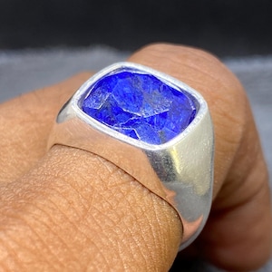 Men’s Solid 925 Sterling Silver Signet Ring • Square Lapis Lazuli Ring • Handmade Statement Ring for Men • Unique Gift for Him