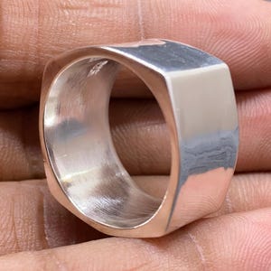 925 Sterling Silver Signet Ring Men – Chunky Square Ring, Wide Band Geometric Ring, Solid Silver Pinky Ring, Nut Bolt Ring, Minimalist Ring