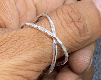 925 Sterling Silver Criss Cross Ring, Adjustable Minimalist
