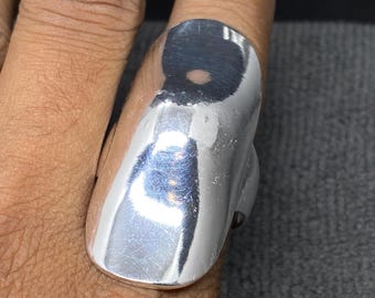 Sterling Silver Full Finger Shield Ring, Chunky Gothic Armor Band