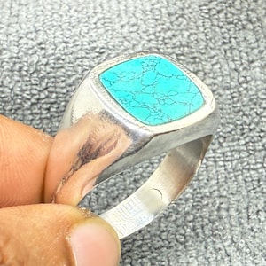 Turquoise Signet Ring Men • 925 Sterling Silver Men&#39;s Ring • Square Turquoise Ring • Handmade Statement Ring • Gift for Him