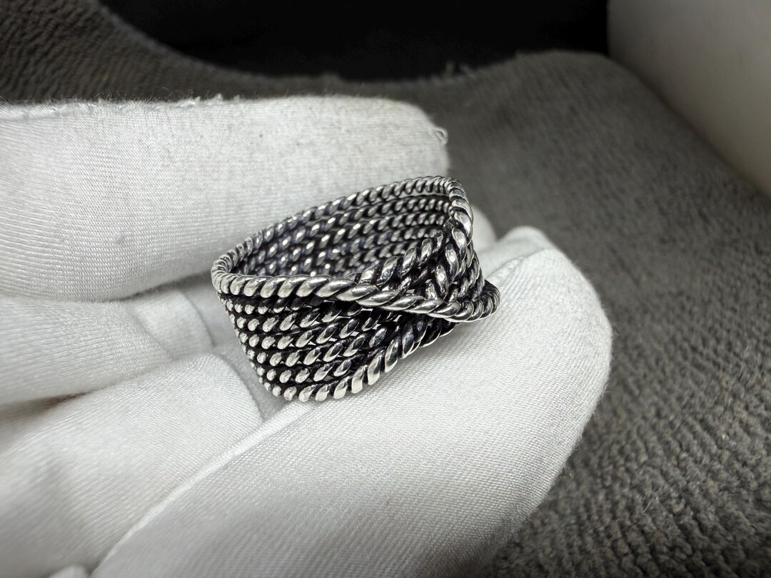 Braided Rope 925 Sterling Silver Ring - Unisex Oxidized Band - Etsy